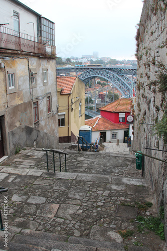 stairs, house and bridge in porto (portugal) 