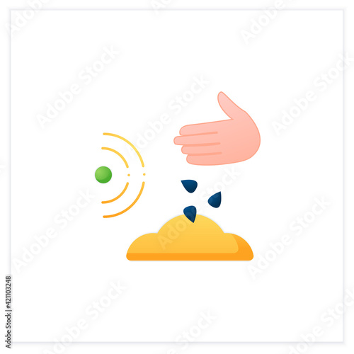 Planting seeds flat icon. Process of planting different sorts of grain. Hand throwing seeds into soil. Ecological farming concept. 3d vector illustration