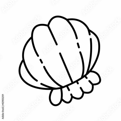 Sea clam shell in simple black and white doodle style isolated on white background. Vector hand drawn doodle illustration.