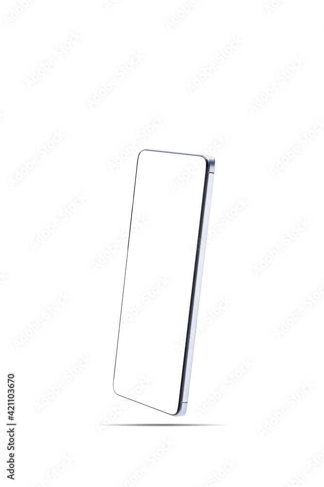 phone with blank screen isolated on white background. modern smartphone isometric view cut out. template for design