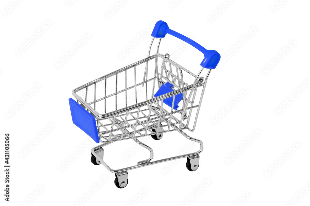 Supermarket trolley isolated on white background. Shopping concept.