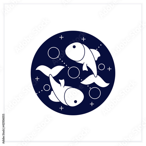 Pisces flat icon. Twelfth fire sign in zodiac. Fish birth symbol. Mystic horoscope sign. Astrological science concept. Vector illustration