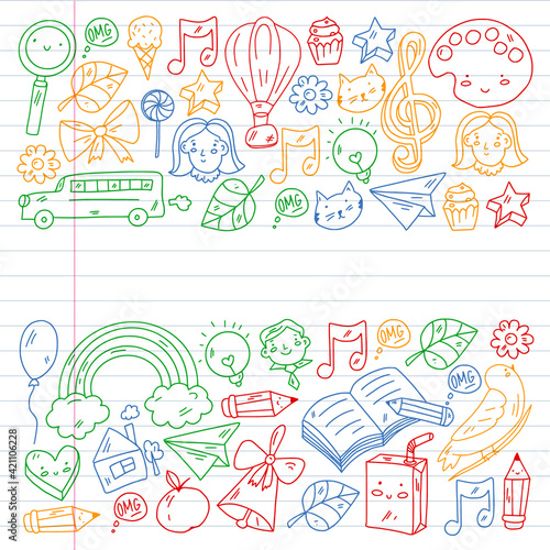 Education icons set. School and colledge. Creativity and imagination.