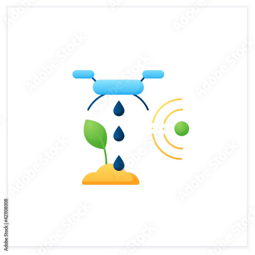 Irrigating land flat icon. Digital drone smart agriculture irrigate plane. Spray chemical to wheat field. Smart farming concept. 3d vector illustration