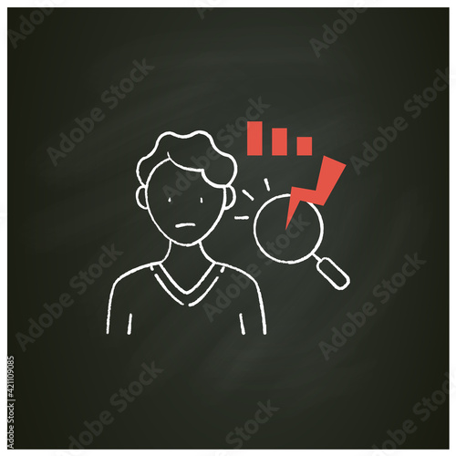 Analysis paralysis chalk icon.Excessive thinking of information can lead to its paralysis.Stop thinking about information. Isolated vector illustration on chalkboard