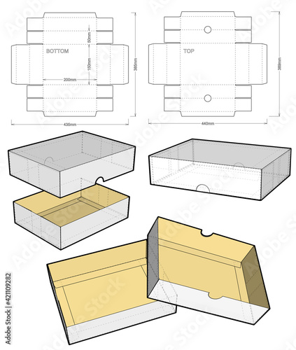 Self-assembling Folding Box. Ease of assembly, no need for glue (Internal measurement 20x15x5cm). The .eps file is full scale and fully functional. Prepared for real cardboard production.