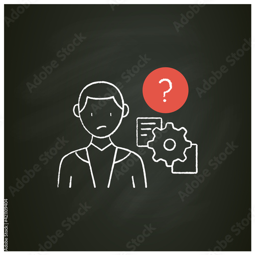 Unprocessing information chalk icon. Method lack for processing different information kinds. Inability to process new info.Isolated vector illustration on chalkboard