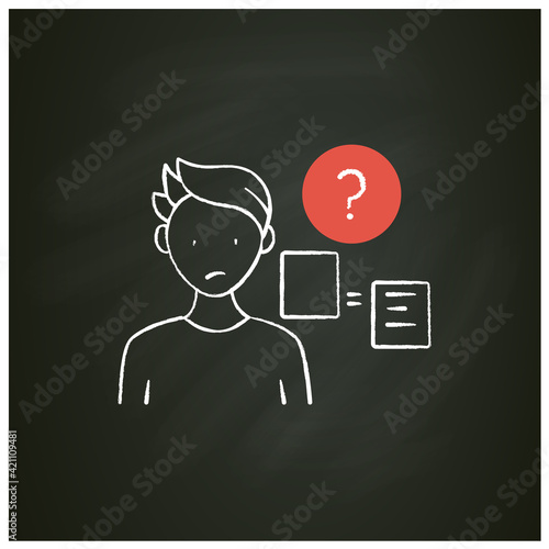 Comparative research method chalk icon.Lack of method for comparing information.Compare new information with other sources. Isolated vector illustration on chalkboard