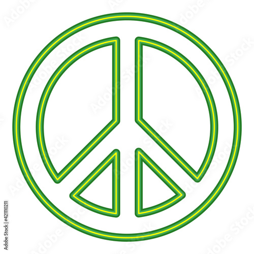 Peace symbol in green neon. Vectorized design.
