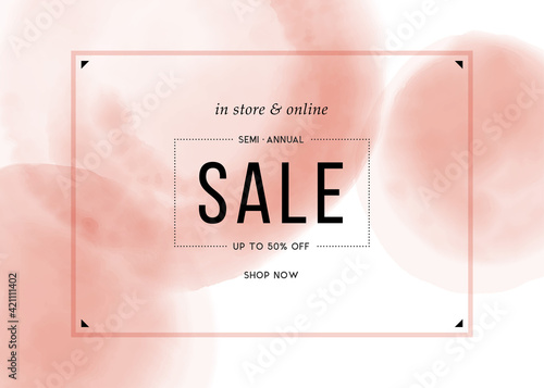 Sale poster template. Abstract watercolor pink background. Good for promo, ad, web design and email design.