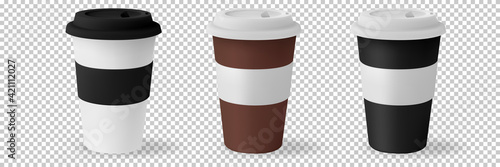 White mockup paper cup for hot coffee with black lid isolated on white background. Takeaway blank small tea cup for your design text or banner of brand.