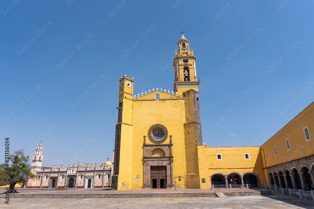 The Convent of San Gabriel Arcangel building facade in Cholula, Mexico