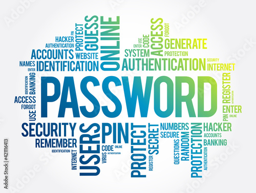 Password word cloud collage, technology business concept background