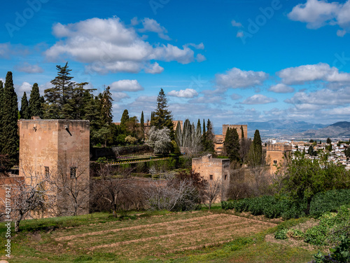 detail of the Alhambra gardens in granada, Spain