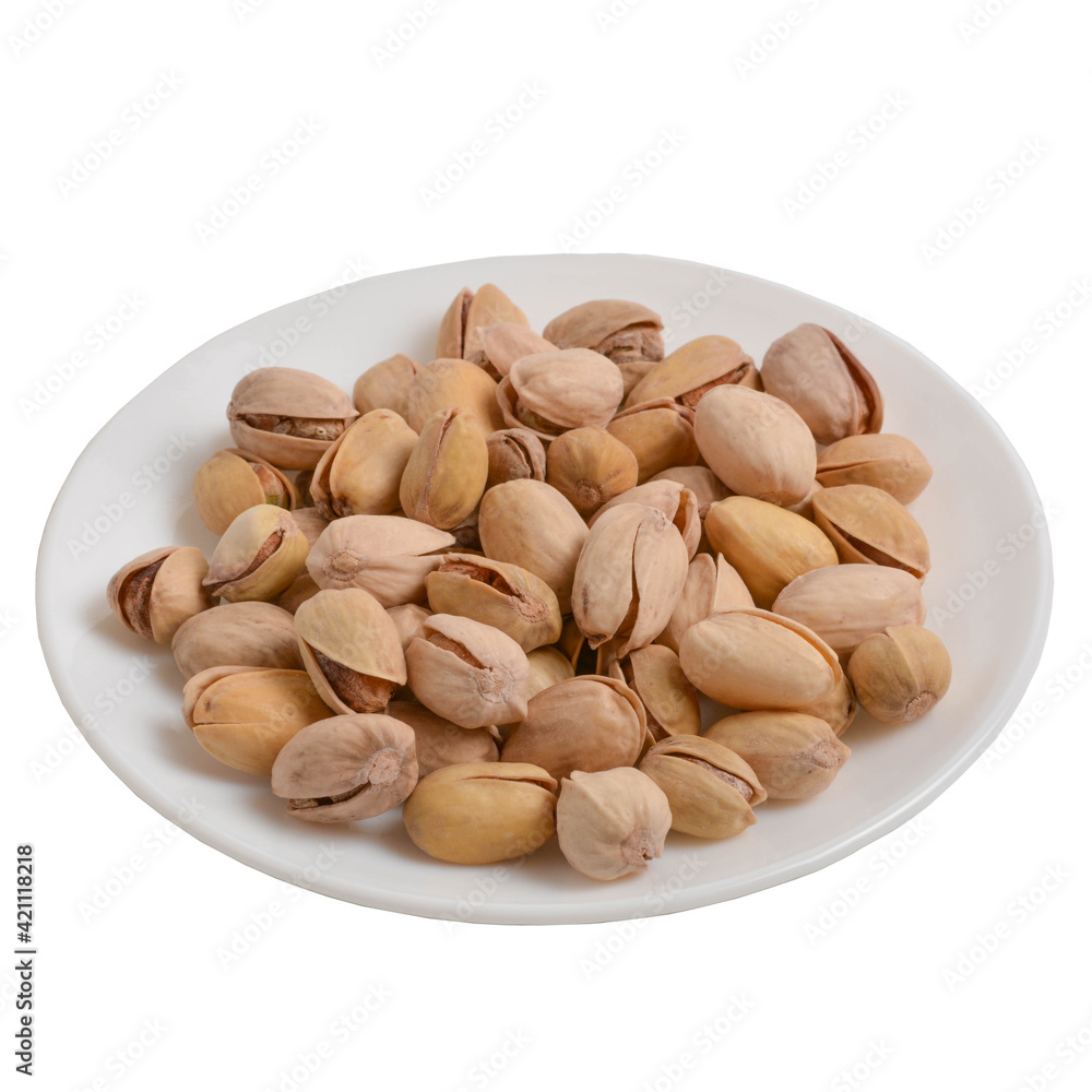 Ripe pistachios isolated on a white background Ripe pistachios isolated on a white background