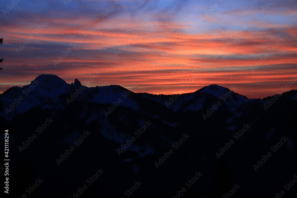 Sonnenuntergang an Blankenstein, Rißerkogl und Setzberg Sonnenuntergang an Blankenstein, Rißerkogl und Setzberg