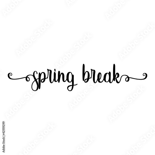 Banner con texto manuscrito spring break escrito a mano con florituras en color negro