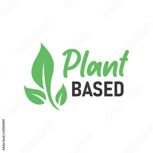 Plant based vegan badge eco icon. Suitable vegetarian symbol logo leaf plant sign.