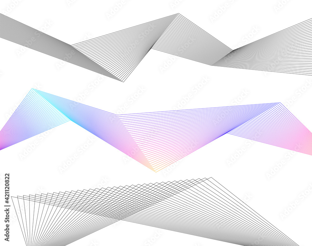 Design element Curved sharp corners wave many lines. Abstract vertical ...
