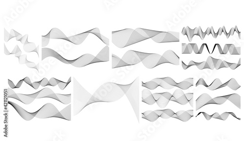 Design elements. Wave of many gray lines. Abstract wavy stripes on white background isolated. Creative line art. Vector illustration EPS 10. Colourful shiny waves with lines created using Blend Tool.