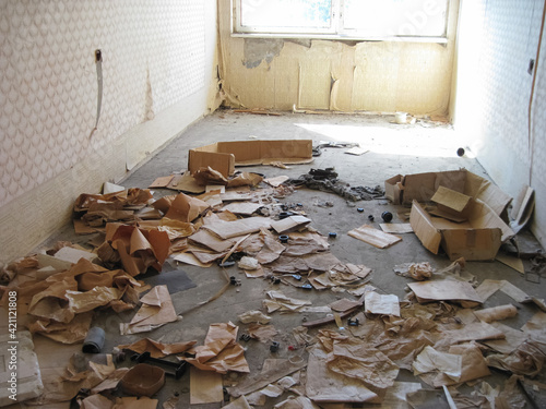 Abandoned residential buildings in village of Orbita near the Ch