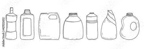 household chemicals and cleaning supplies bottles icons