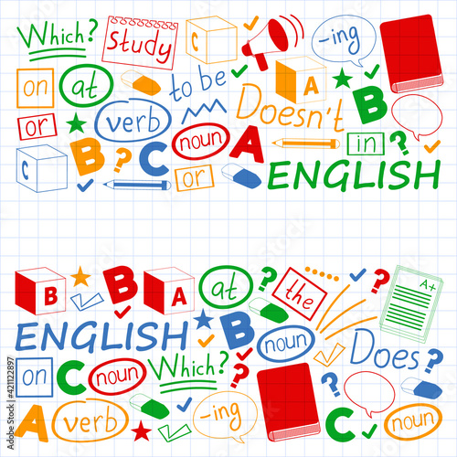 Concept of learning English. Flat design  vector pattern. English courses.