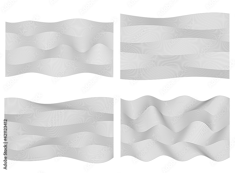 Design elements. Wave of many gray lines. Abstract wavy stripes on white background isolated. Creative line art. Vector illustration EPS 10. Colourful shiny waves with lines created using Blend Tool. Design elements. Wave of many gray lines. Abstract wavy stripes on white background isolated. Creative line art. Vector illustration EPS 10. Colourful shiny waves with lines created using Blend Tool.