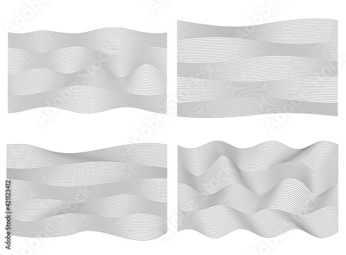 Design elements. Wave of many gray lines. Abstract wavy stripes on white background isolated. Creative line art. Vector illustration EPS 10. Colourful shiny waves with lines created using Blend Tool.
