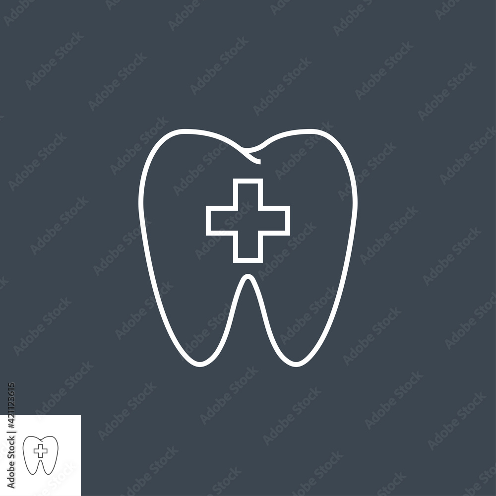 Obraz premium Tooth with Cross Line Icon. Tooth with Cross Line Related Vector Line Icon. Isolated on Black Background. Editable Stroke.