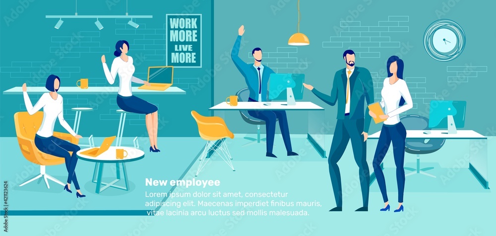 Boss Introduces New Employee Colleagues in Office. Boss Introduces New Employee Colleagues in Office.