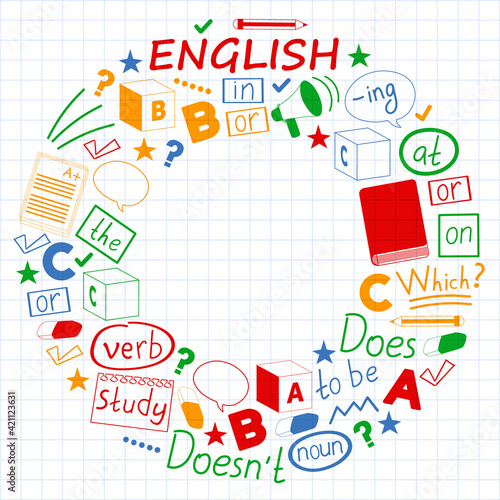Concept of learning English. Flat design, vector pattern. English courses.