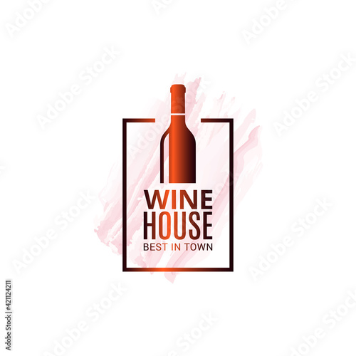 Wine bottle watercolor logo. Winehouse icon white