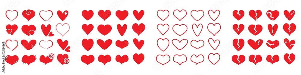 Heart icons collection. Love symbol vector set. Different shape hearts isolated on white Heart icons collection. Love symbol vector set. Different shape hearts isolated on white