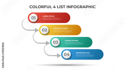 4 points of list or steps diagram with arrows, infographic element template vector.