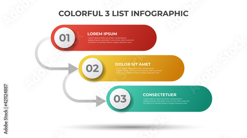 3 points of list or steps diagram with arrows, infographic element template vector.