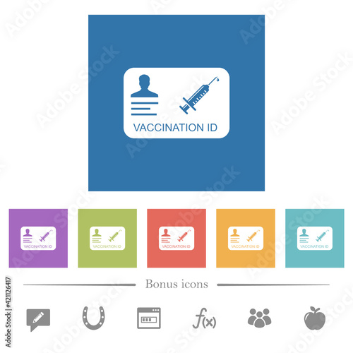 Vaccination id flat white icons in square backgrounds