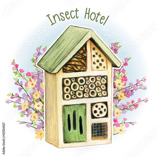 watercolor rustic insect hotel
