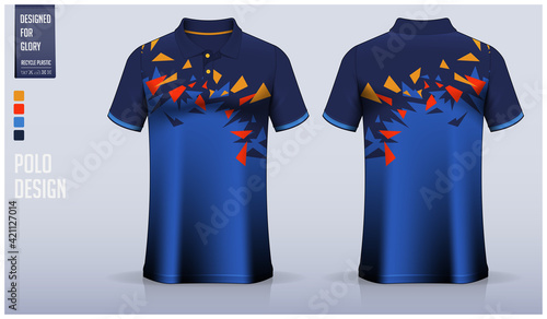 Blue Polo Shirt mockup template design for soccer jersey, football kit, sport uniform and casual wear. Vector Illustration.