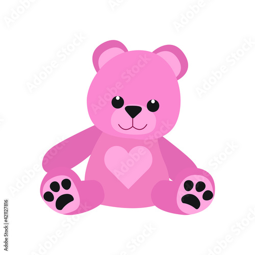 Pink teddy bear toy vector illustration