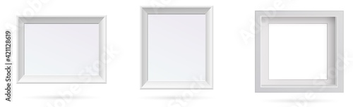 Presentation rectangular picture frame design element with shadow on transparent background. 3D Board Banner wall on isolated clean blank. Vector illustration EPS 10 for photo, image, text