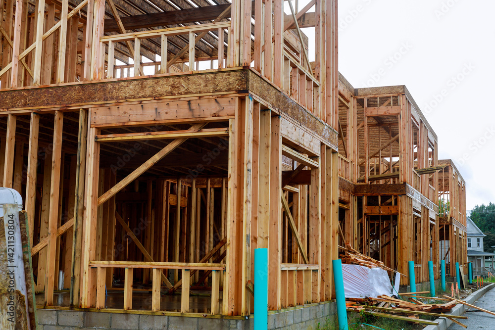 New home construction framing of a house under construction