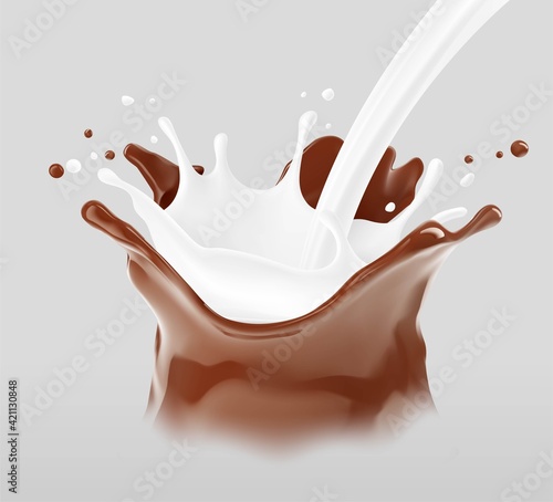 Realistic milk and chocolate splash. Vector illustration. Сan easily be used for different backgrounds. EPS10.	