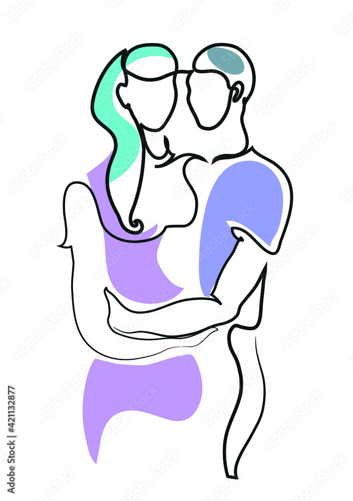 One line drawing of loving couple standing.
One continuous line drawing of happy couple. One line drawing of loving couple standing.
One continuous line drawing of happy couple.