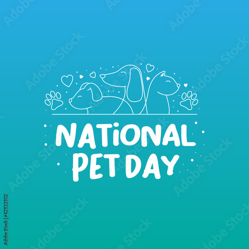 National pet day holiday social media post and card design with cute pets