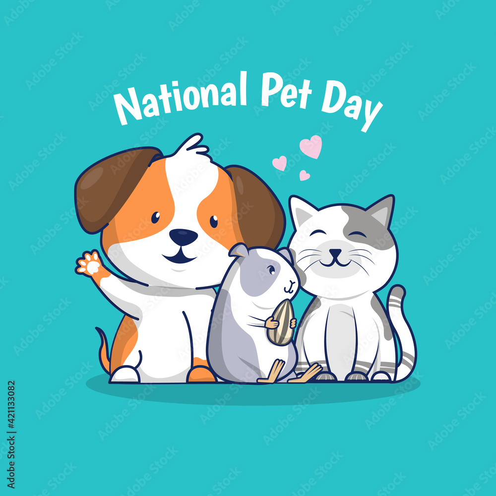 National pet day holiday social media post and card design with cute