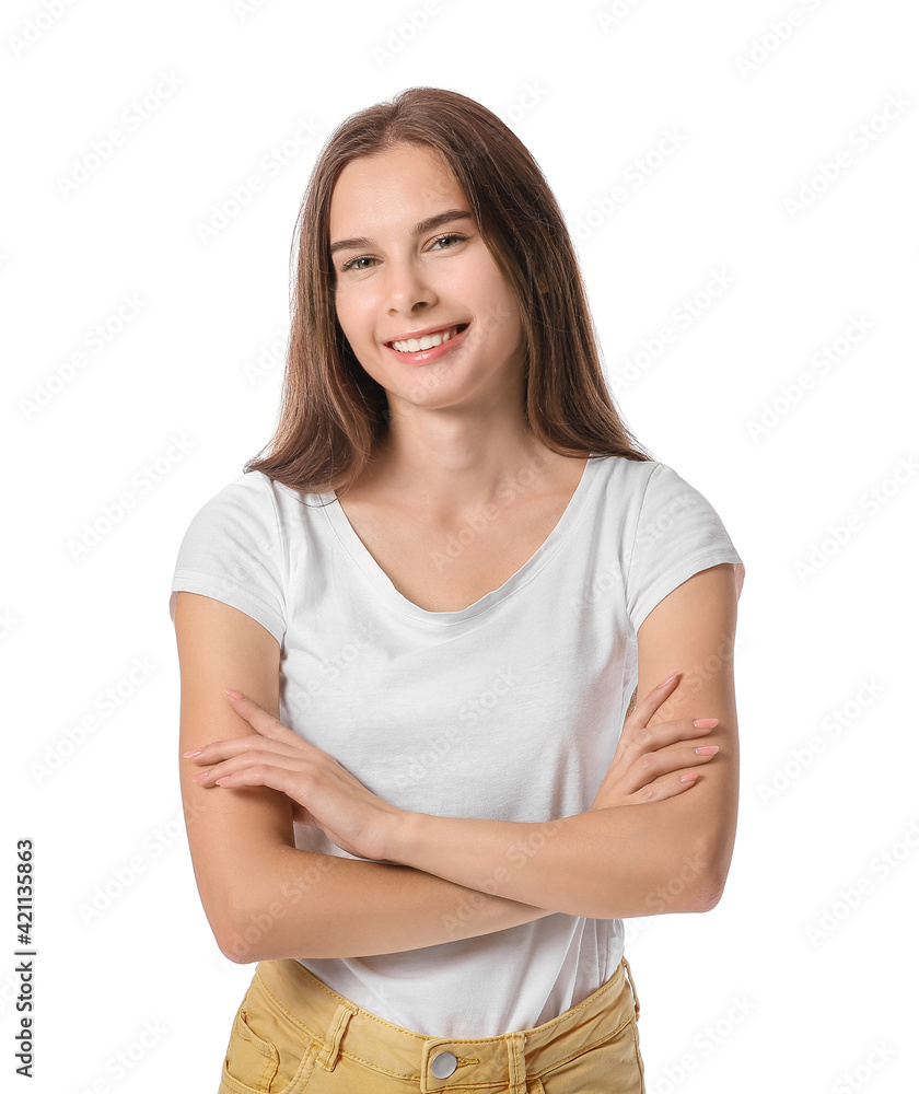 Beautiful young woman on white background Beautiful young woman on white background