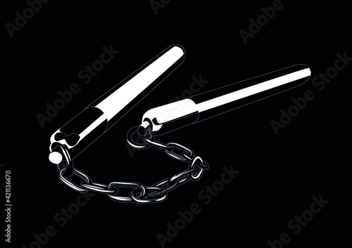 nunchaku white on black background