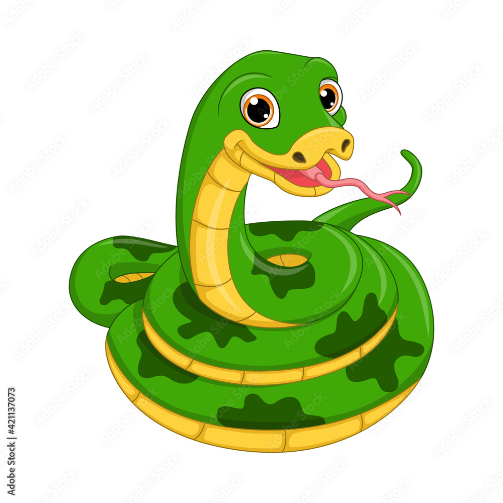 Cute green snake cartoon on white background Cute green snake cartoon on white background