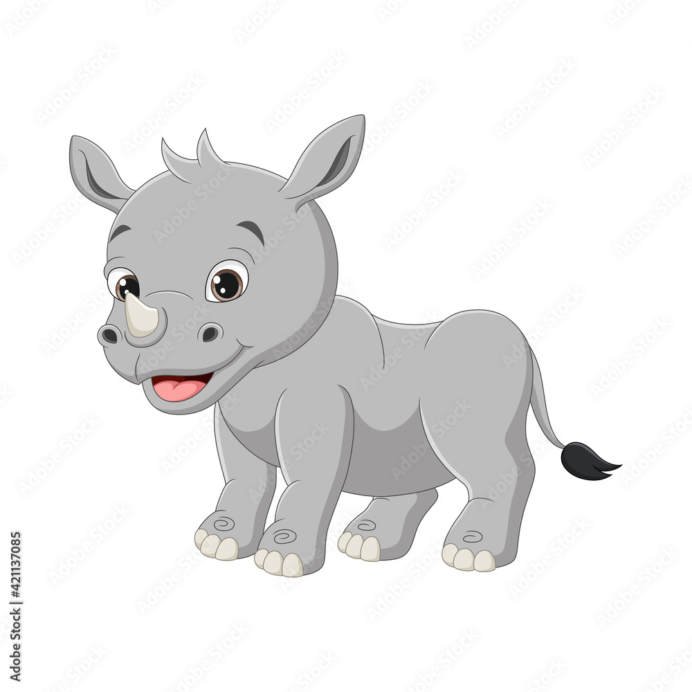 Cute baby rhino cartoon on white background
